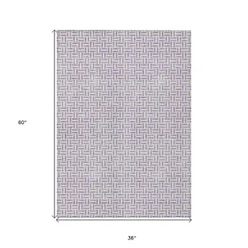 3' X 5' Lavender And Silver Geometric Washable Indoor Outdoor Area Rug