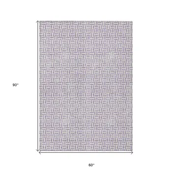 5' X 8' Lavender And Silver Geometric Washable Indoor Outdoor Area Rug