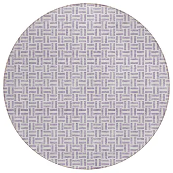 8' Lavender And Silver Round Geometric Washable Indoor Outdoor Area Rug