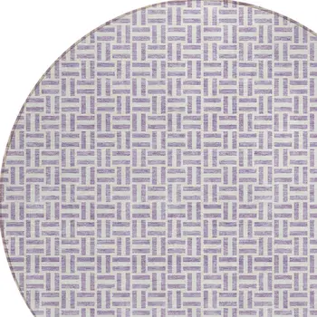 8' Lavender And Silver Round Geometric Washable Indoor Outdoor Area Rug
