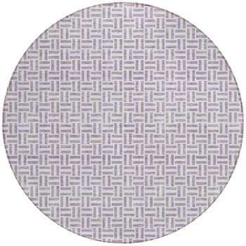 8' Lavender And Silver Round Geometric Washable Indoor Outdoor Area Rug