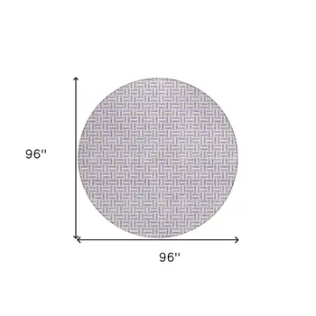 8' Lavender And Silver Round Geometric Washable Indoor Outdoor Area Rug