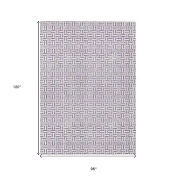 8' X 10' Lavender And Silver Geometric Washable Indoor Outdoor Area Rug