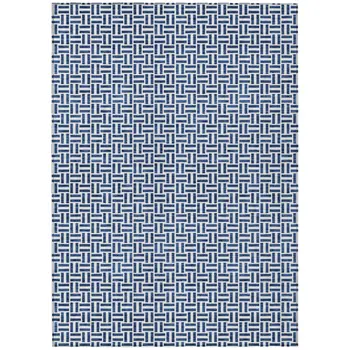 3' X 5' Navy Blue And Gray Geometric Washable Indoor Outdoor Area Rug