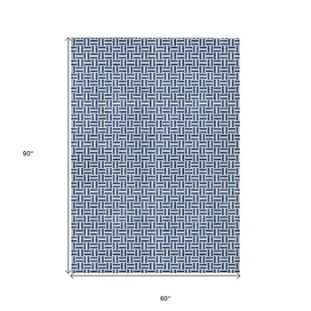 5' X 8' Navy Blue And Gray Geometric Washable Indoor Outdoor Area Rug