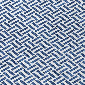 8' Navy Blue And Gray Round Geometric Washable Indoor Outdoor Area Rug