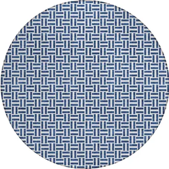 8' Navy Blue And Gray Round Geometric Washable Indoor Outdoor Area Rug