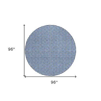 8' Navy Blue And Gray Round Geometric Washable Indoor Outdoor Area Rug