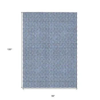 8' X 10' Navy Blue And Gray Geometric Washable Indoor Outdoor Area Rug