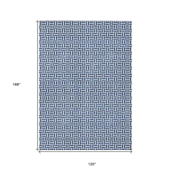 10' X 14' Navy Blue And Gray Geometric Washable Indoor Outdoor Area Rug