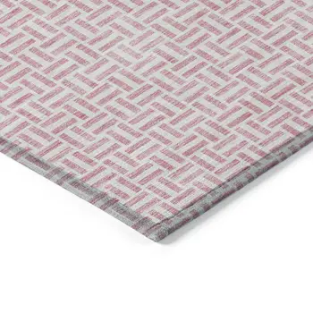 5' X 8' Pink And Silver Geometric Washable Indoor Outdoor Area Rug