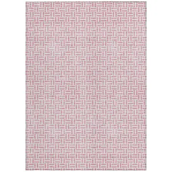 5' X 8' Pink And Silver Geometric Washable Indoor Outdoor Area Rug