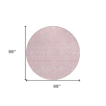 8' Pink And Silver Round Geometric Washable Indoor Outdoor Area Rug