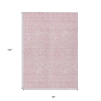 8' X 10' Pink And Silver Geometric Washable Indoor Outdoor Area Rug