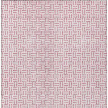 9' X 12' Pink And Silver Geometric Washable Indoor Outdoor Area Rug
