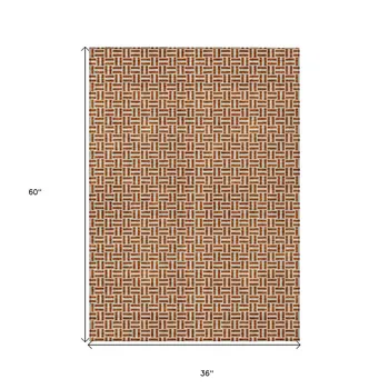 3' X 5' Copper And Beige Geometric Washable Indoor Outdoor Area Rug