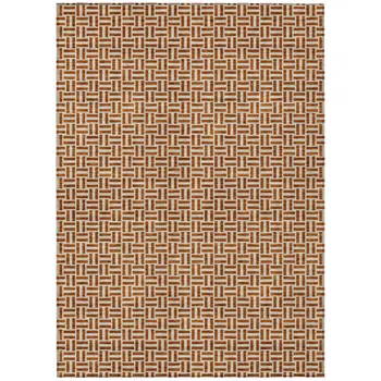9' X 12' Copper And Beige Geometric Washable Indoor Outdoor Area Rug