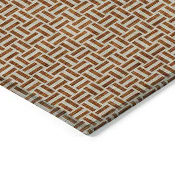 9' X 12' Copper And Beige Geometric Washable Indoor Outdoor Area Rug