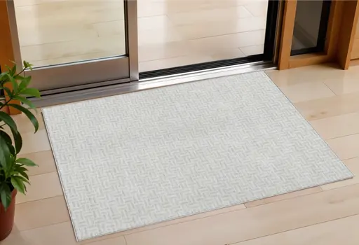3' X 5' Silver And Gray Geometric Washable Indoor Outdoor Area Rug