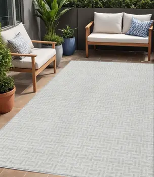 5' X 8' Silver And Gray Geometric Washable Indoor Outdoor Area Rug