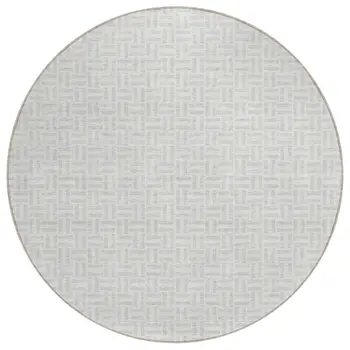 8' Silver And Gray Round Geometric Washable Indoor Outdoor Area Rug