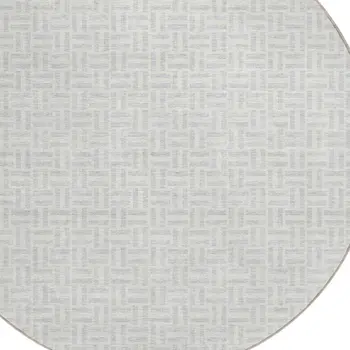 8' Silver And Gray Round Geometric Washable Indoor Outdoor Area Rug