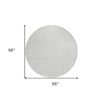 8' Silver And Gray Round Geometric Washable Indoor Outdoor Area Rug