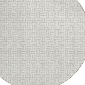 8' Taupe And Silver Round Geometric Washable Indoor Outdoor Area Rug
