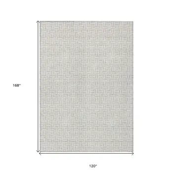 10' X 14' Taupe And Silver Geometric Washable Indoor Outdoor Area Rug