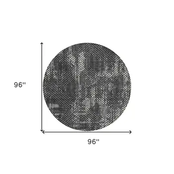 8' Black And Ivory Round Geometric Washable Indoor Outdoor Area Rug