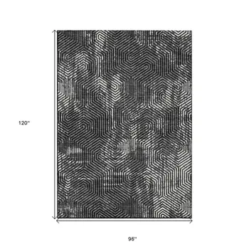 8' X 10' Black And Ivory Geometric Washable Indoor Outdoor Area Rug