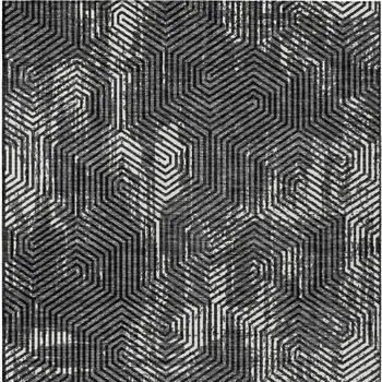 9' X 12' Black And Ivory Geometric Washable Indoor Outdoor Area Rug