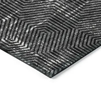 9' X 12' Black And Ivory Geometric Washable Indoor Outdoor Area Rug