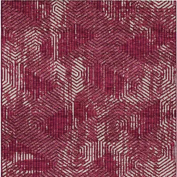 10' X 14' Burgundy And Ivory Geometric Washable Indoor Outdoor Area Rug