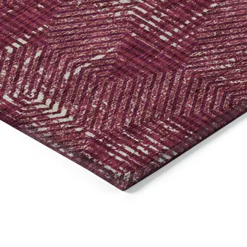 10' X 14' Burgundy And Ivory Geometric Washable Indoor Outdoor Area Rug