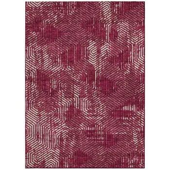 10' X 14' Burgundy And Ivory Geometric Washable Indoor Outdoor Area Rug