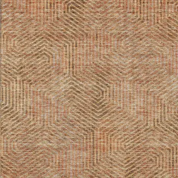 3' X 5' Copper Brown And Beige Geometric Washable Indoor Outdoor Area Rug