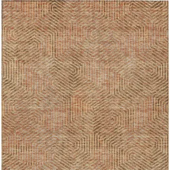 5' X 8' Copper Brown And Beige Geometric Washable Indoor Outdoor Area Rug