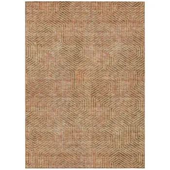 5' X 8' Copper Brown And Beige Geometric Washable Indoor Outdoor Area Rug