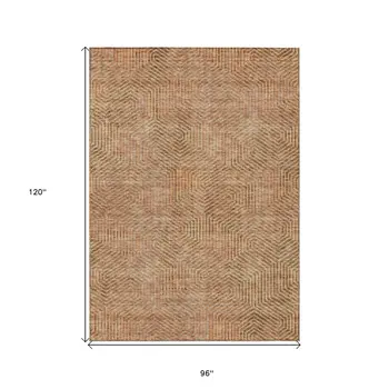 8' X 10' Copper Brown And Beige Geometric Washable Indoor Outdoor Area Rug