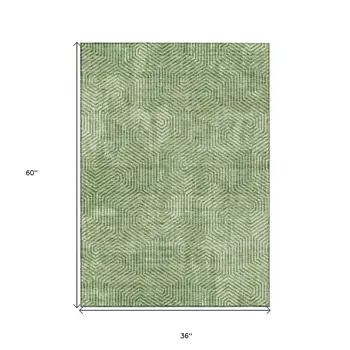 3' X 5' Green And Light Green Geometric Washable Indoor Outdoor Area Rug