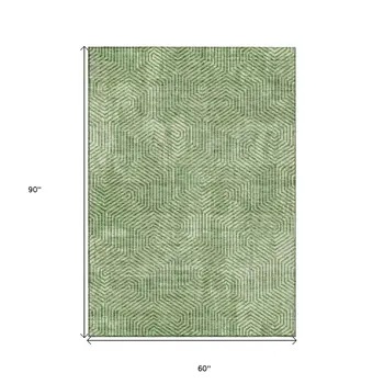 5' X 8' Green And Light Green Geometric Washable Indoor Outdoor Area Rug