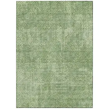8' X 10' Green And Light Green Geometric Washable Indoor Outdoor Area Rug