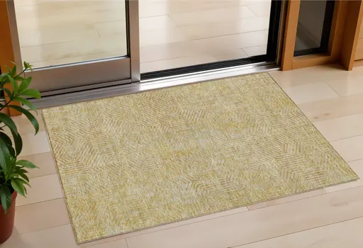 3' X 5' Gold And Beige Geometric Washable Indoor Outdoor Area Rug