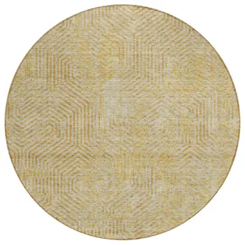 8' Gold And Beige Round Geometric Washable Indoor Outdoor Area Rug