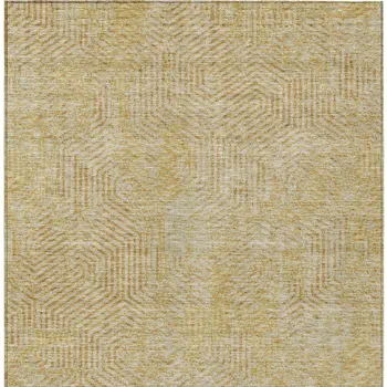 9' X 12' Gold And Beige Geometric Washable Indoor Outdoor Area Rug