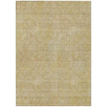 9' X 12' Gold And Beige Geometric Washable Indoor Outdoor Area Rug