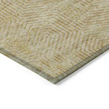 10' X 14' Gold And Beige Geometric Washable Indoor Outdoor Area Rug