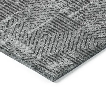 5' X 8' Gray And Charcoal Geometric Washable Indoor Outdoor Area Rug