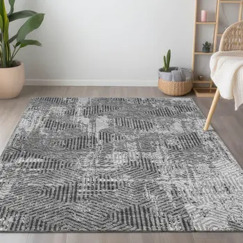 5' X 8' Gray And Charcoal Geometric Washable Indoor Outdoor Area Rug